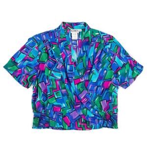 90s rayon abstract print surplice top 1990s vintage